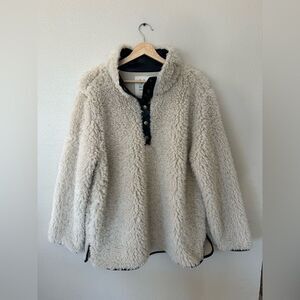 Dylan Faux Fur Sherpa Cream Henley Pullover Sweatshirt Size L